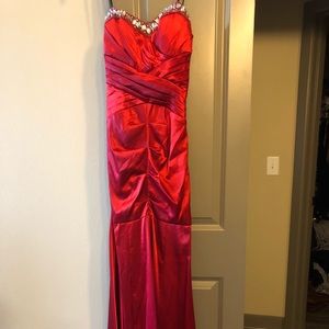 Red strapless dress